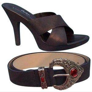Rust Metallic Sandal Leather Slide Platform $275